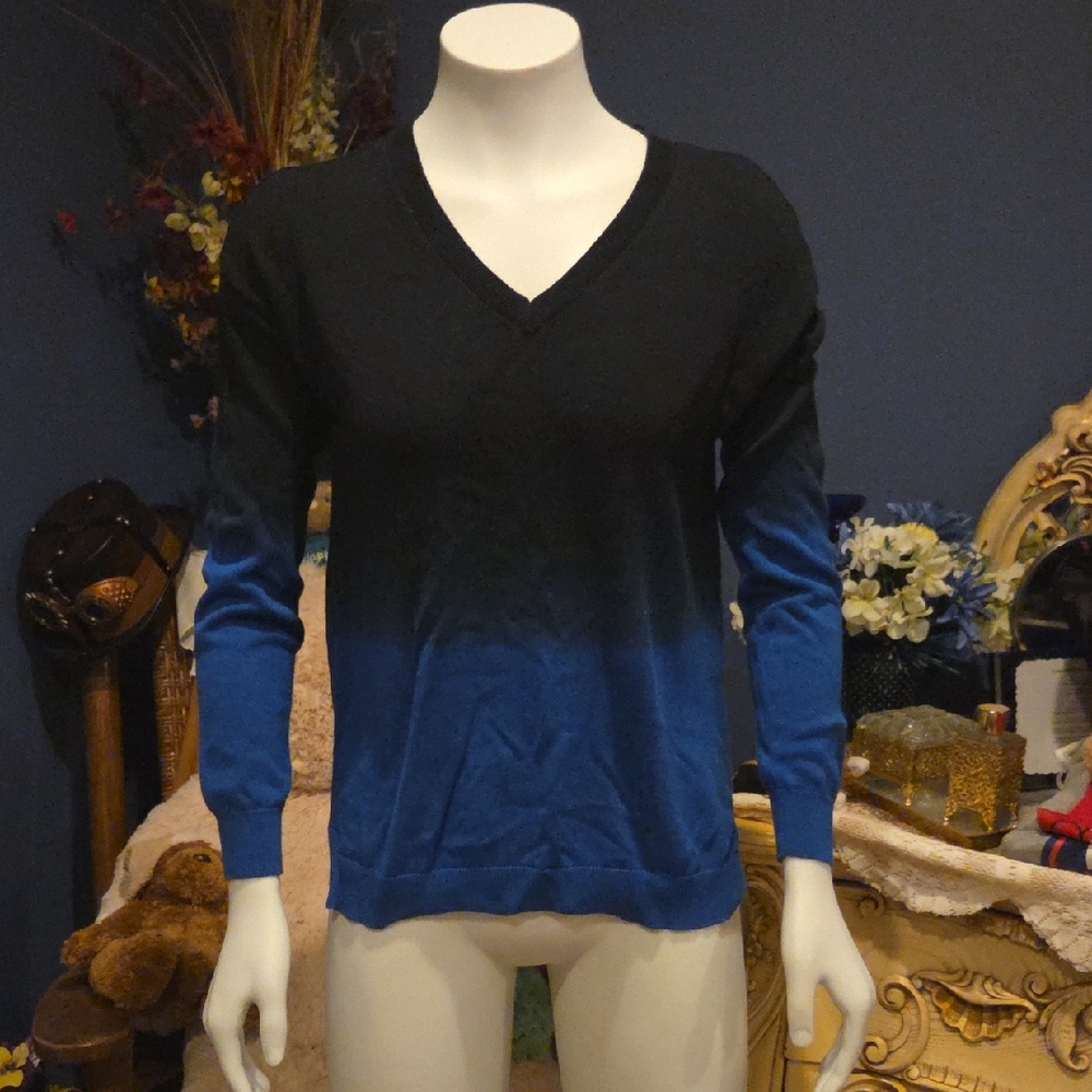 LOOK AT THE BACK!! Black and Blue V-Neck Shirt